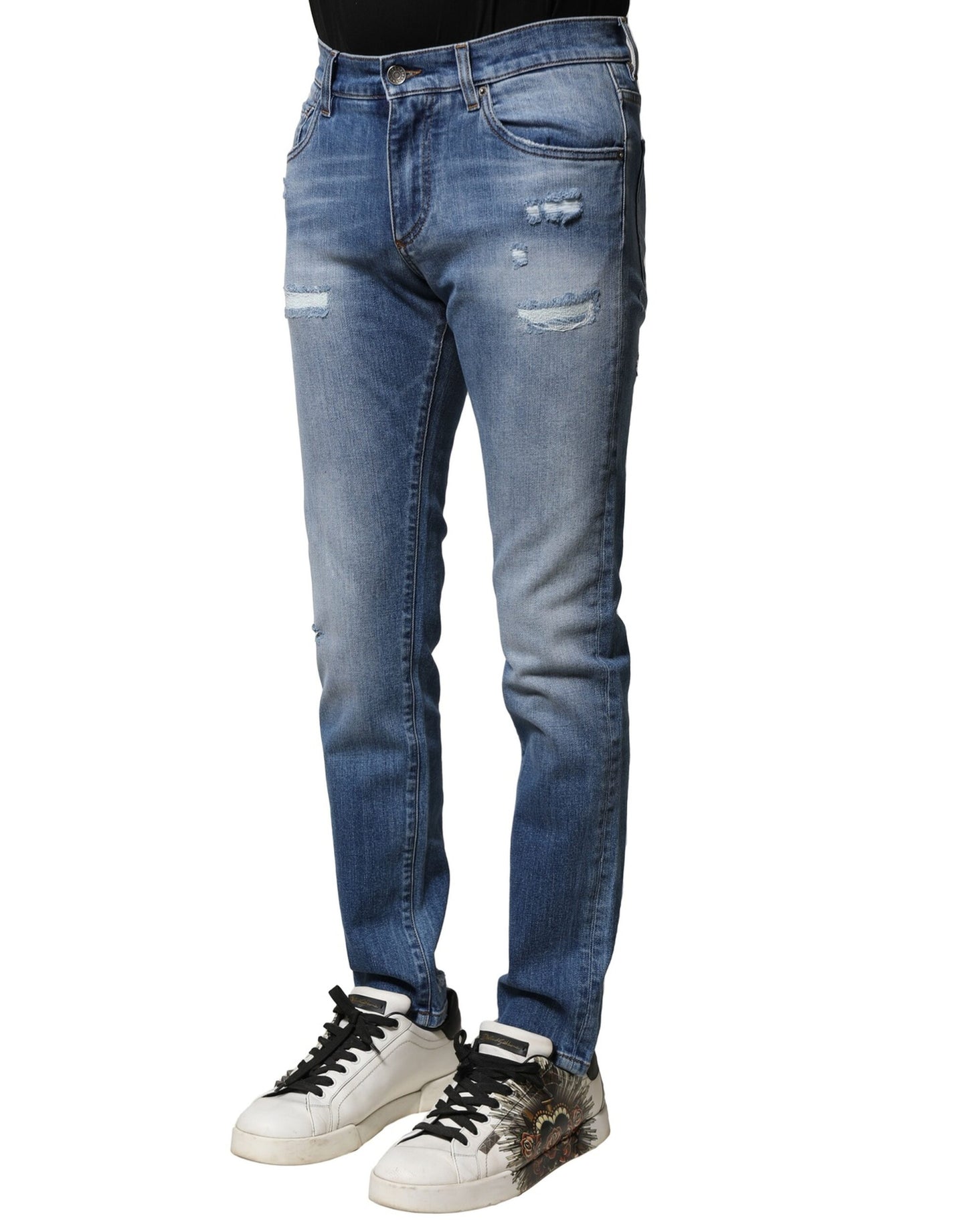 Dolce &amp; Gabbana Blaue Skinny-Jeans aus gewaschener Baumwolle für Herren