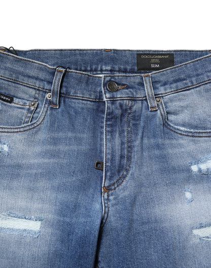 Dolce &amp; Gabbana Blaue Skinny-Jeans aus gewaschener Baumwolle für Herren