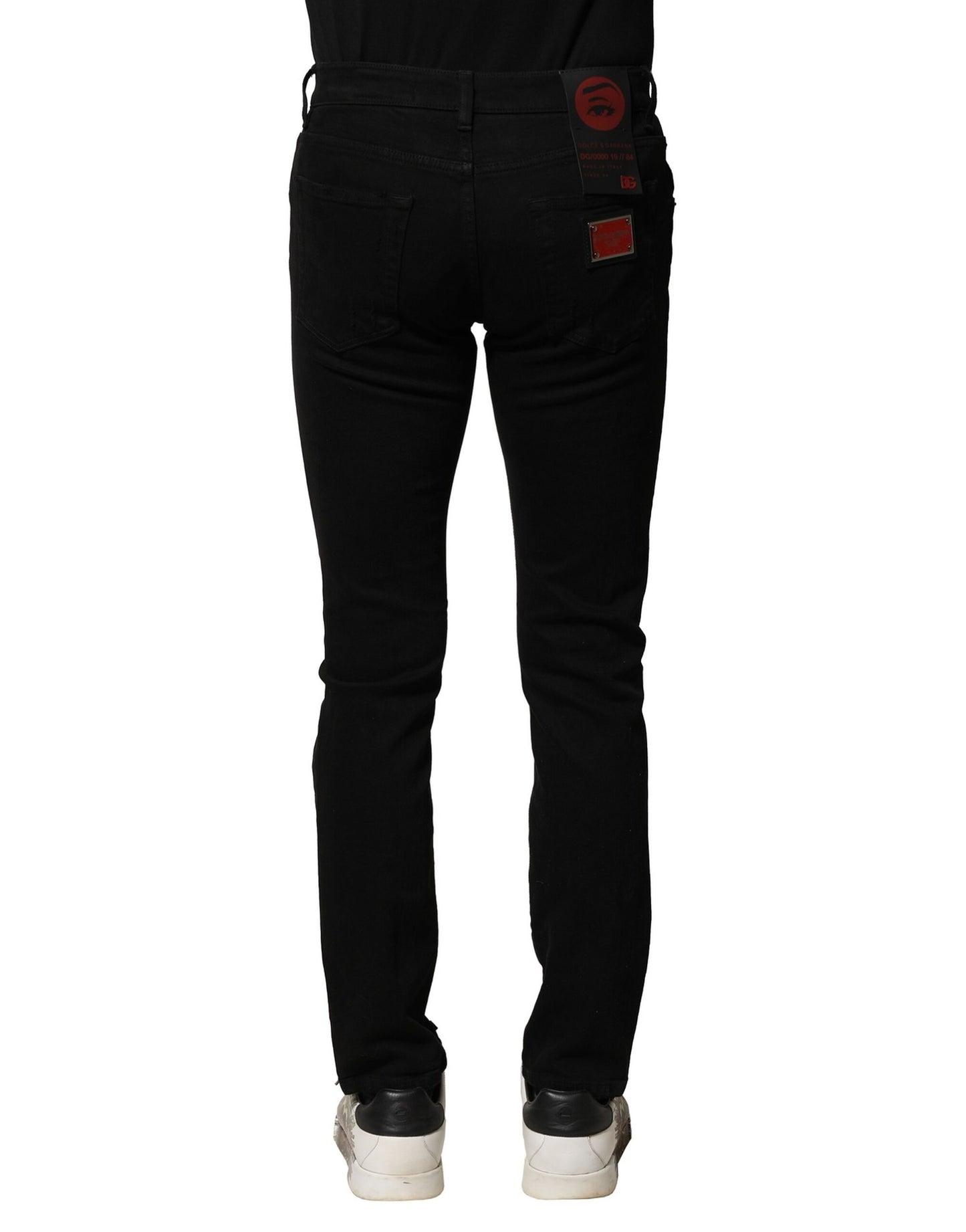 Dolce & Gabbana Black Cotton Logo Plaque Slim Denim Jeans