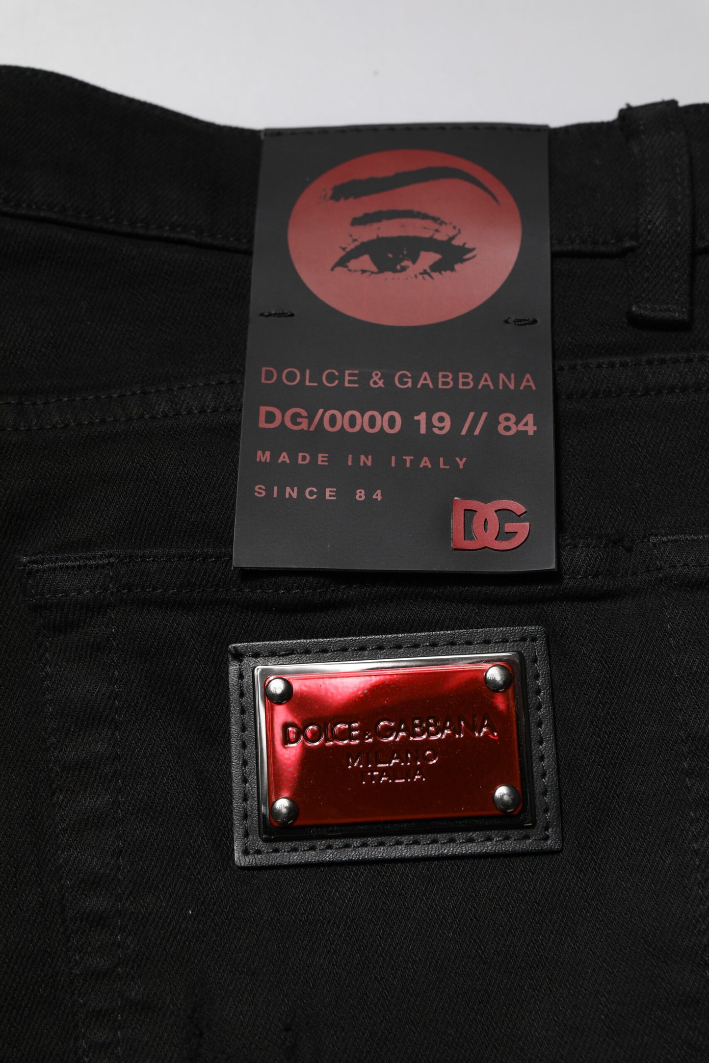 Dolce & Gabbana Black Cotton Logo Plaque Slim Denim Jeans