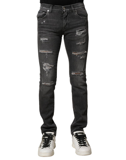 Dolce &amp; Gabbana – Schwarze, verwaschene, zerfetzte Slim-Fit-Jeans