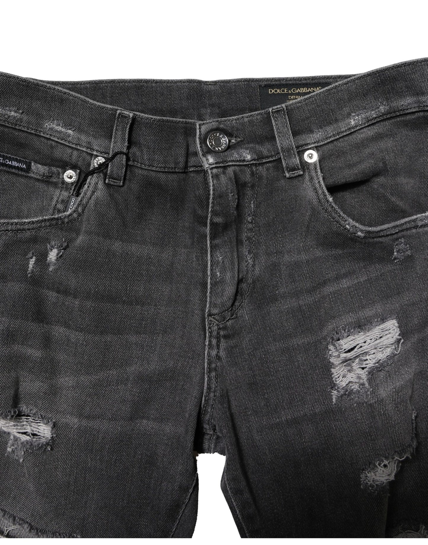 Dolce &amp; Gabbana – Schwarze, verwaschene, zerfetzte Slim-Fit-Jeans