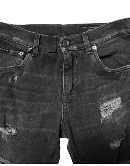 Dolce &amp; Gabbana – Schwarze, verwaschene, zerfetzte Slim-Fit-Jeans