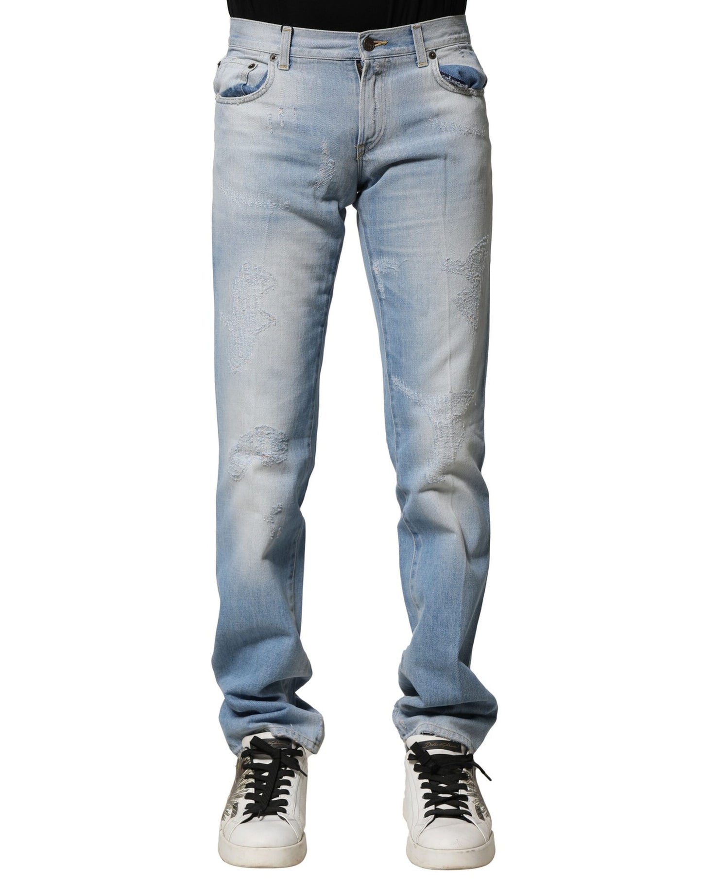Dolce & Gabbana Light Blue Washed Straight Fit Denim Jeans