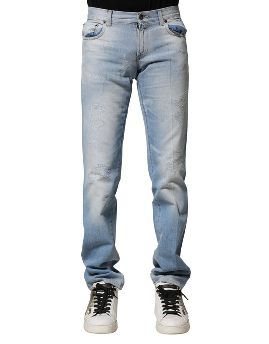 Dolce & Gabbana Light Blue Washed Straight Fit Denim Jeans