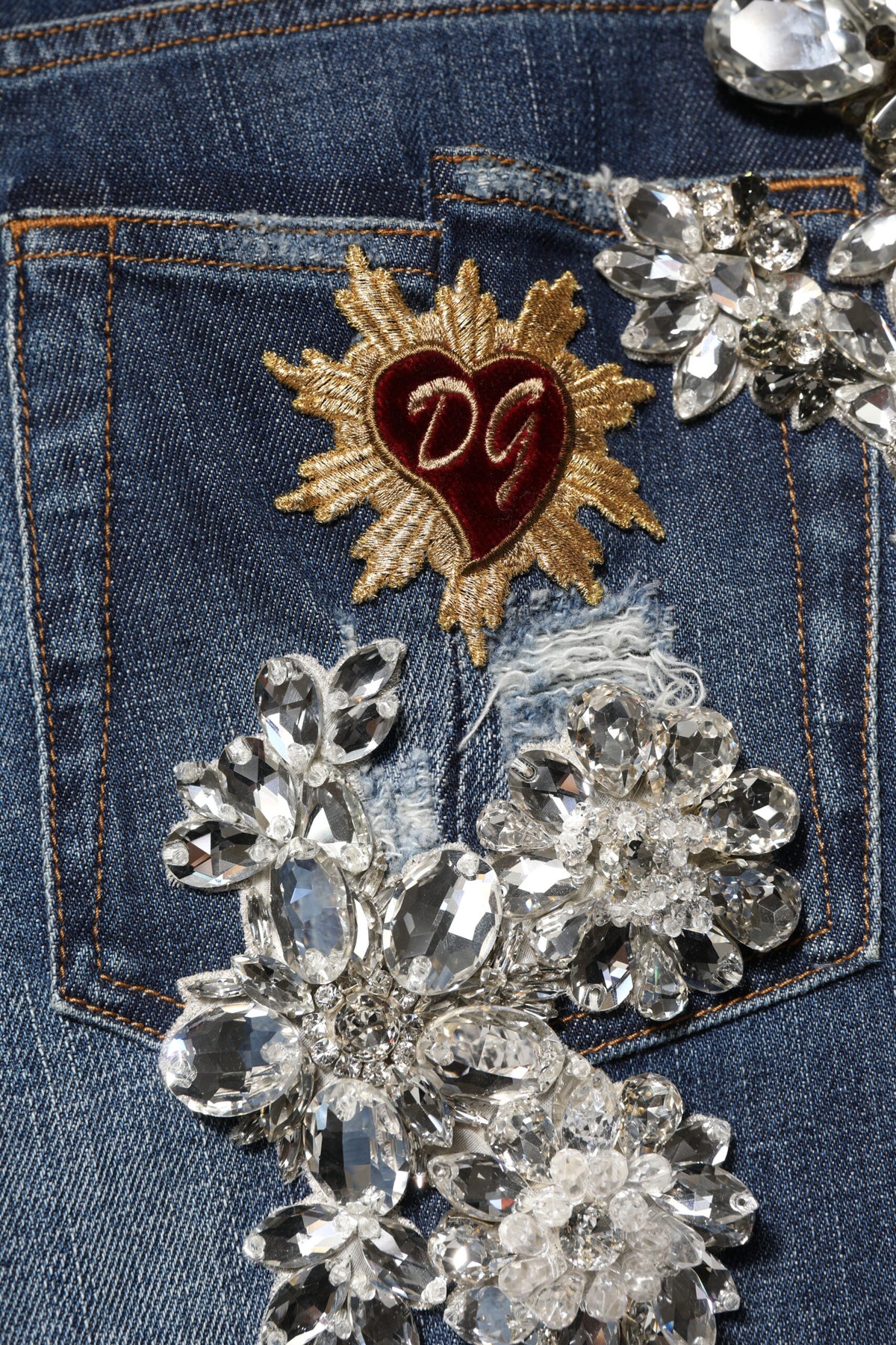 Dolce & Gabbana Blaue Jeans aus Baumwolle mit Strasssteinen