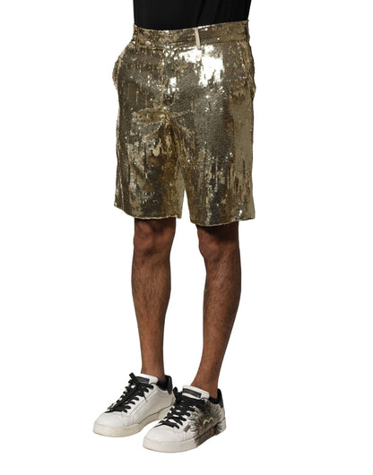Dolce &amp; Gabbana – Bermudashorts aus Polyester mit goldenen Paillettenverzierungen