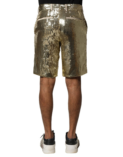 Dolce &amp; Gabbana – Bermudashorts aus Polyester mit goldenen Paillettenverzierungen