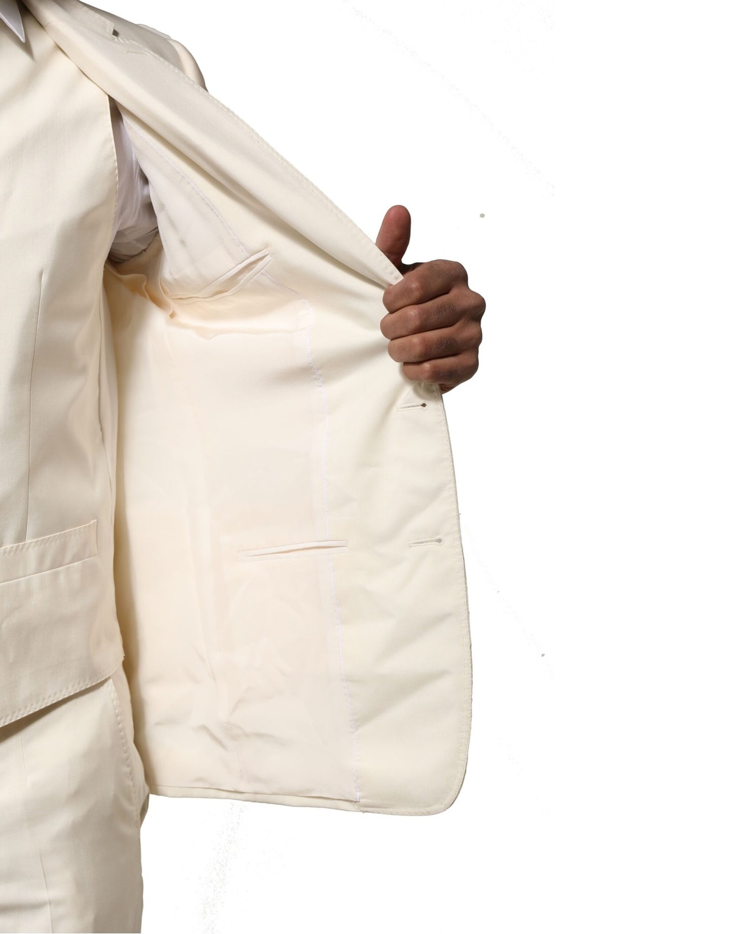 Dolce &amp; Gabbana – Dreiteiliger, einreihiger Anzug aus elfenbeinfarbener Wolle