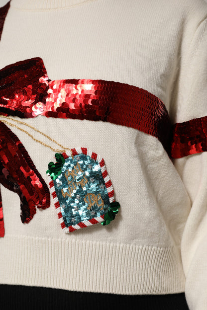 Dolce &amp; Gabbana – Weißer Pullover mit Rundhalsausschnitt und Pailletten