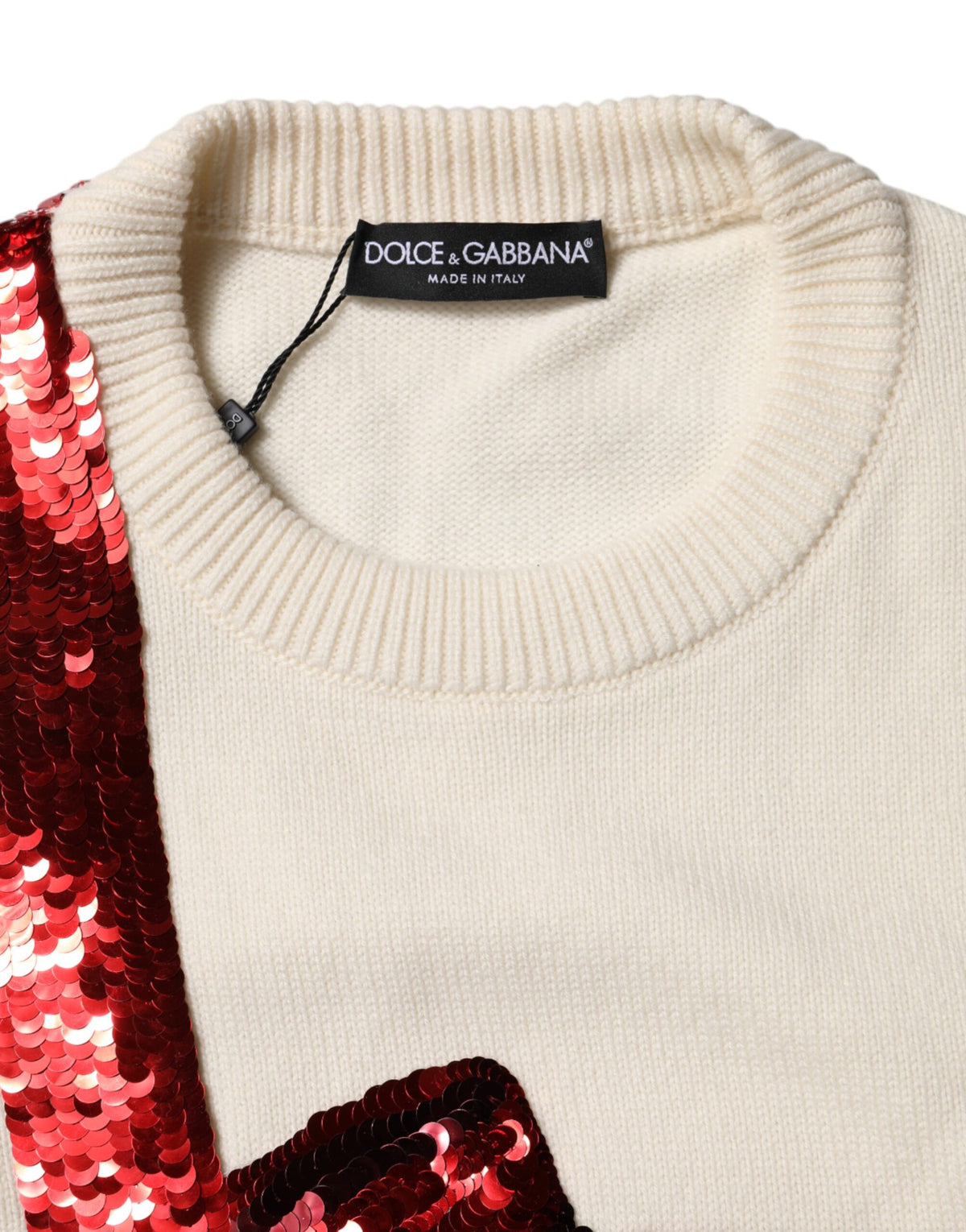 Dolce &amp; Gabbana – Weißer Pullover mit Rundhalsausschnitt und Pailletten