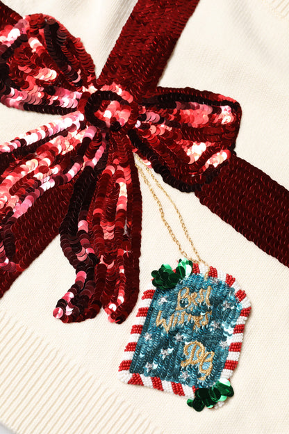 Dolce &amp; Gabbana – Weißer Pullover mit Rundhalsausschnitt und Pailletten