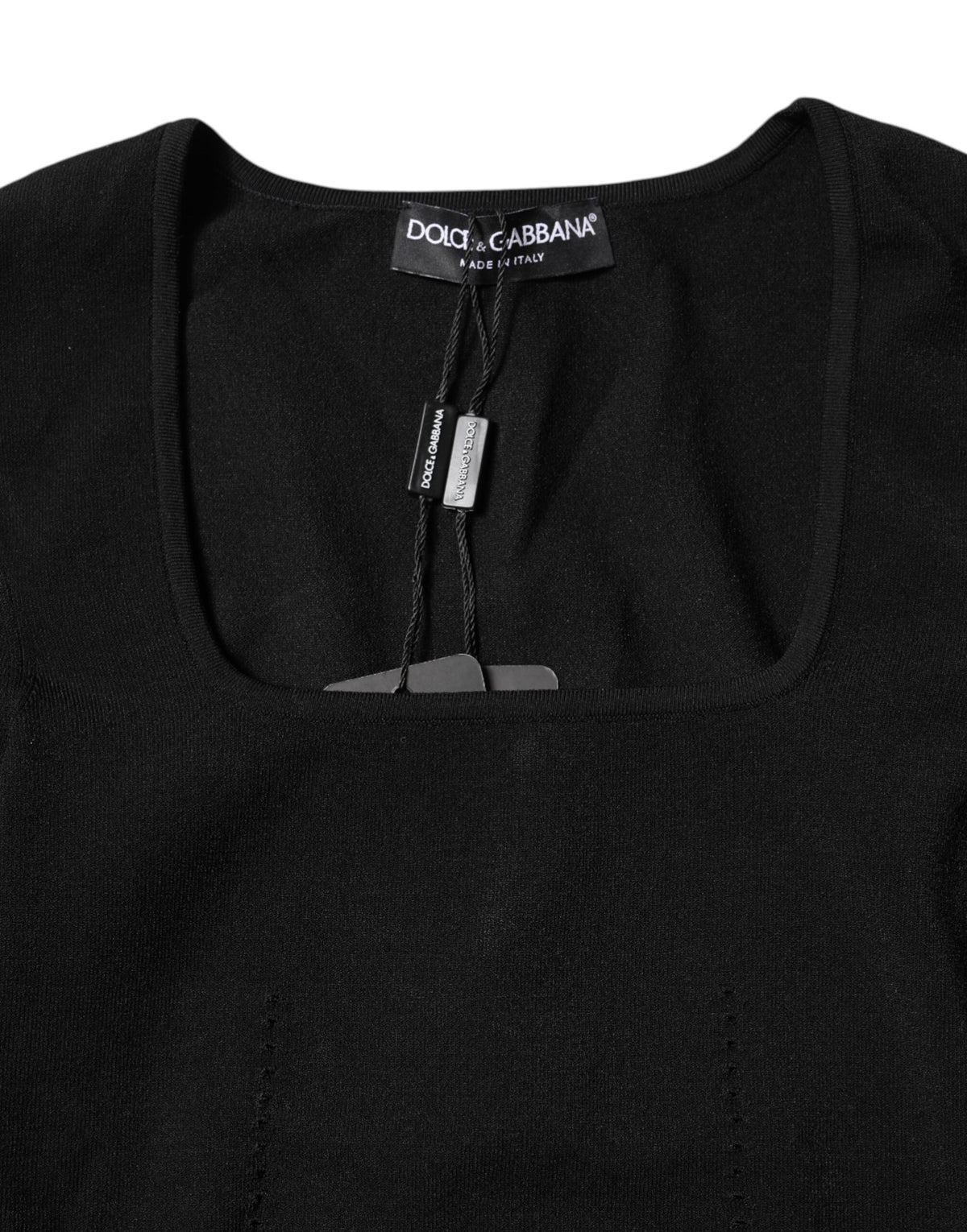 Dolce &amp; Gabbana – Schwarzes Pullover-Oberteil mit eckigem Ausschnitt und langen Ärmeln