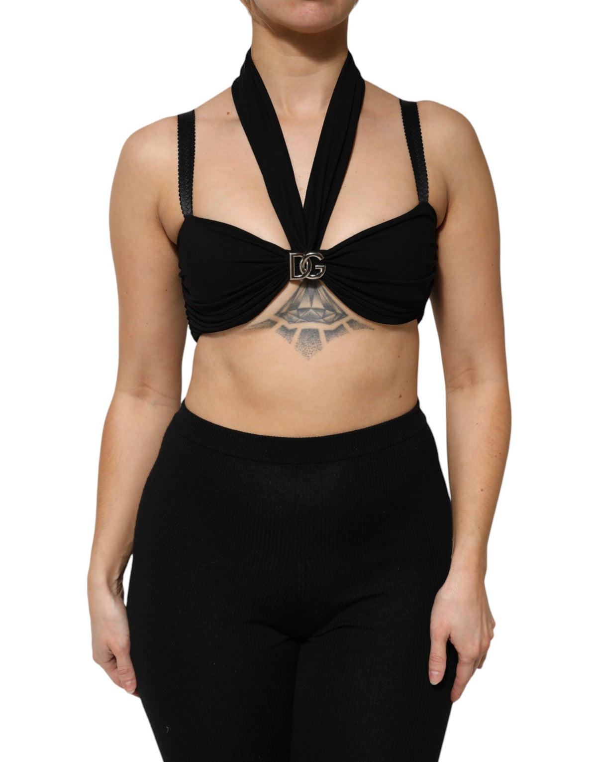 Dolce &amp; Gabbana – Schwarzes, kurzes Neckholder-Bustier-Oberteil aus Viskose