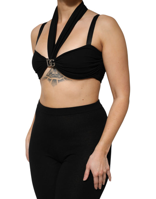 Dolce &amp; Gabbana – Schwarzes, kurzes Neckholder-Bustier-Oberteil aus Viskose