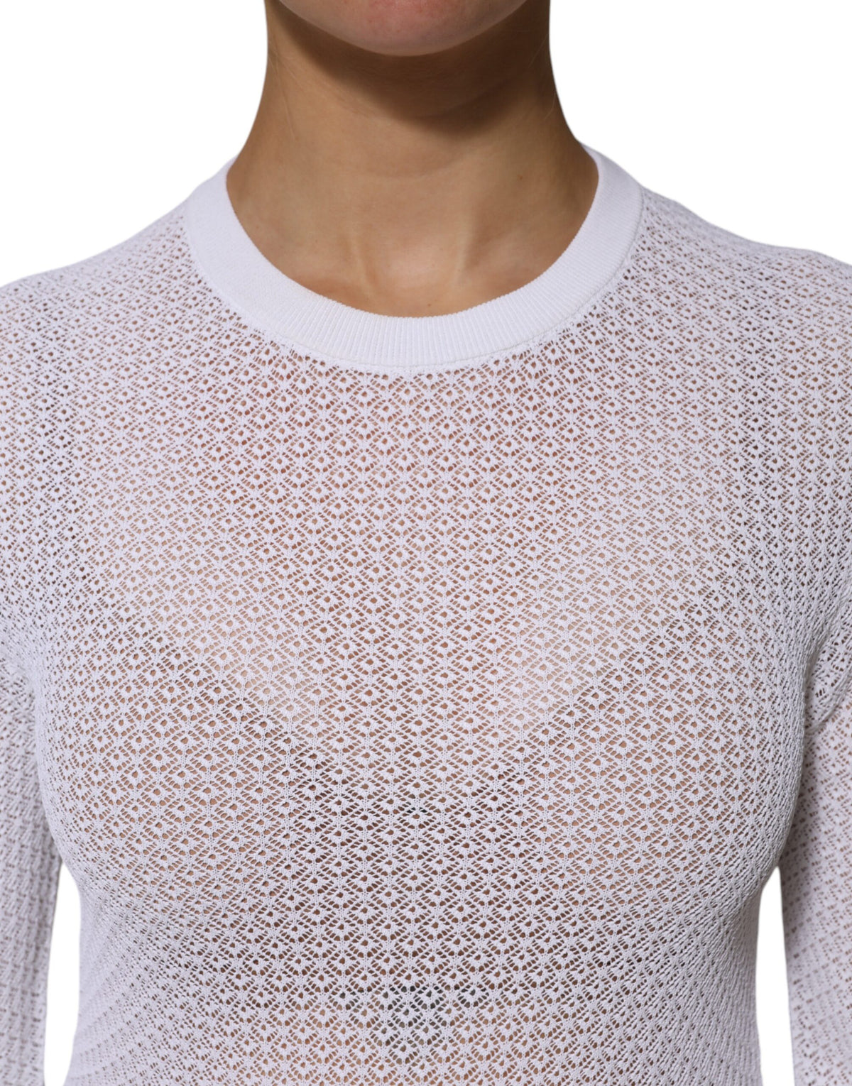 Dolce &amp; Gabbana – Weißes Pullover-Oberteil mit Rundhalsausschnitt und langen Ärmeln