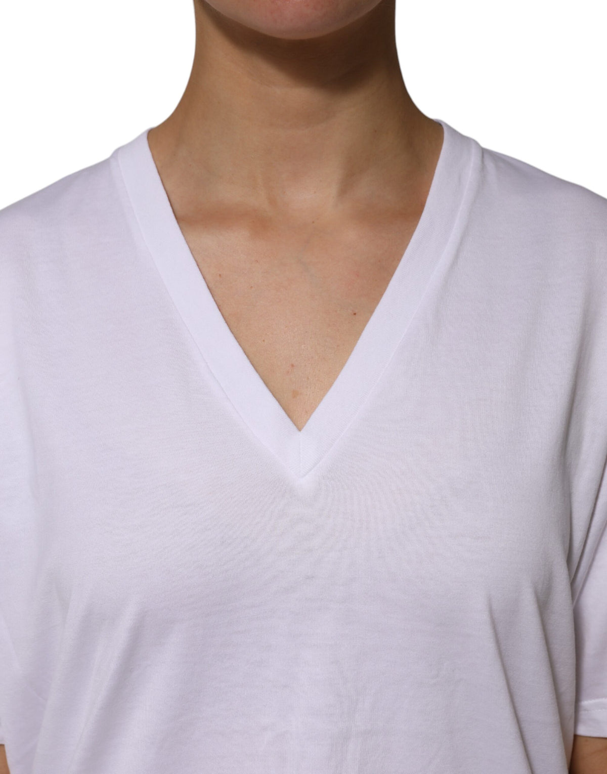 Dolce &amp; Gabbana – Weißes T-Shirt aus Baumwolle mit kurzen Ärmeln und V-Ausschnitt