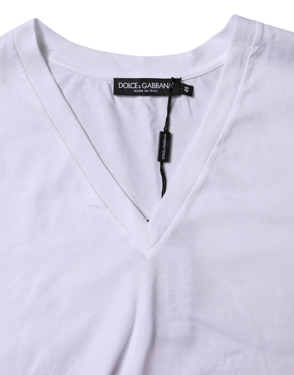 Dolce &amp; Gabbana – Weißes T-Shirt aus Baumwolle mit kurzen Ärmeln und V-Ausschnitt