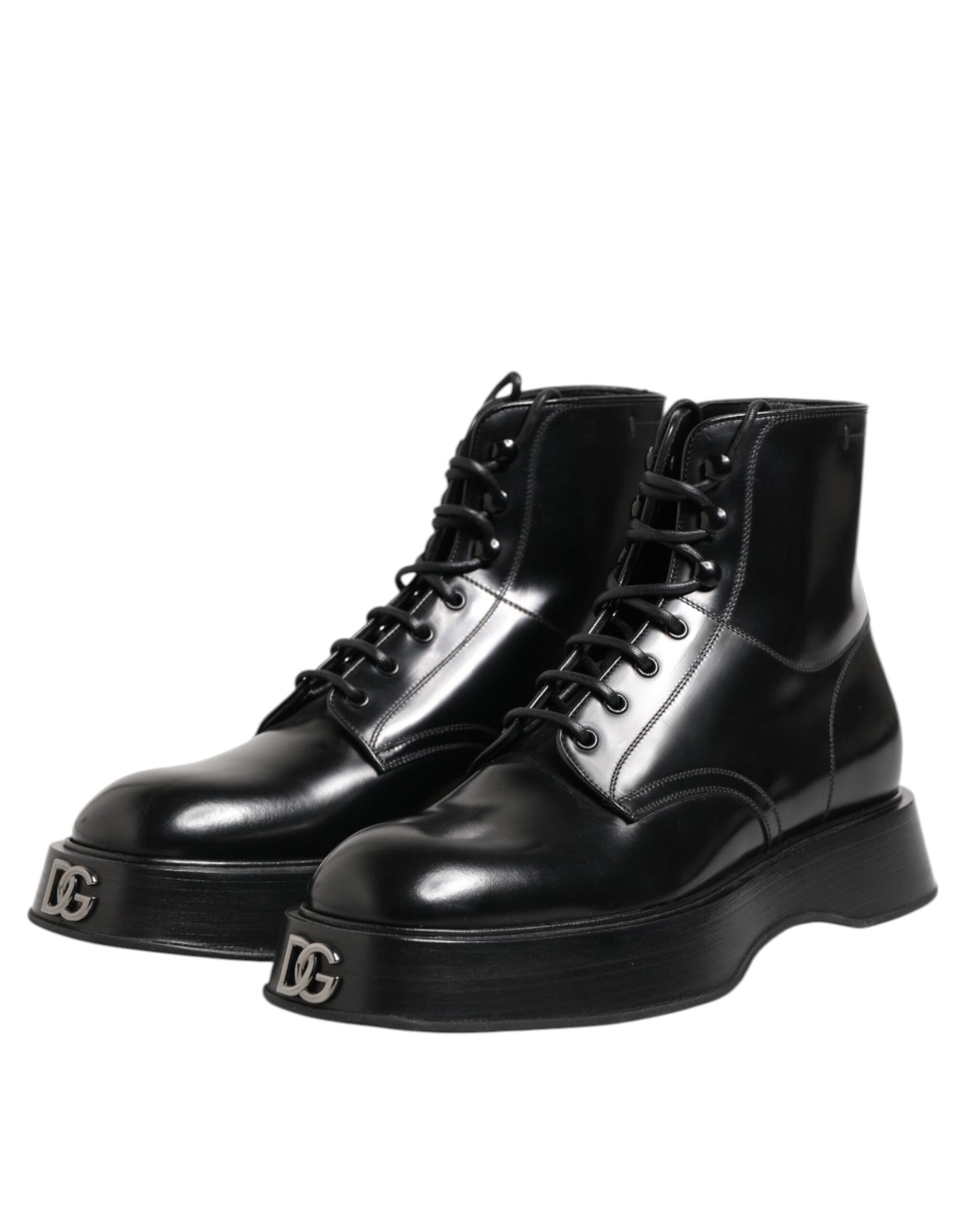 Dolce &amp; Gabbana – Schwarze Stiefeletten aus Leder mit Logo und Schnürung