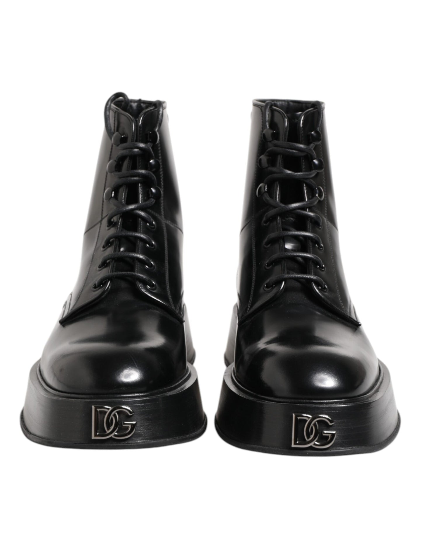 Dolce &amp; Gabbana – Schwarze Stiefeletten aus Leder mit Logo und Schnürung
