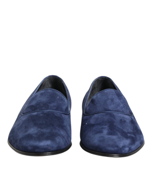 Dolce &amp; Gabbana – Blaue Loafer aus Samt mit DG-Logo, formelle Schuhe