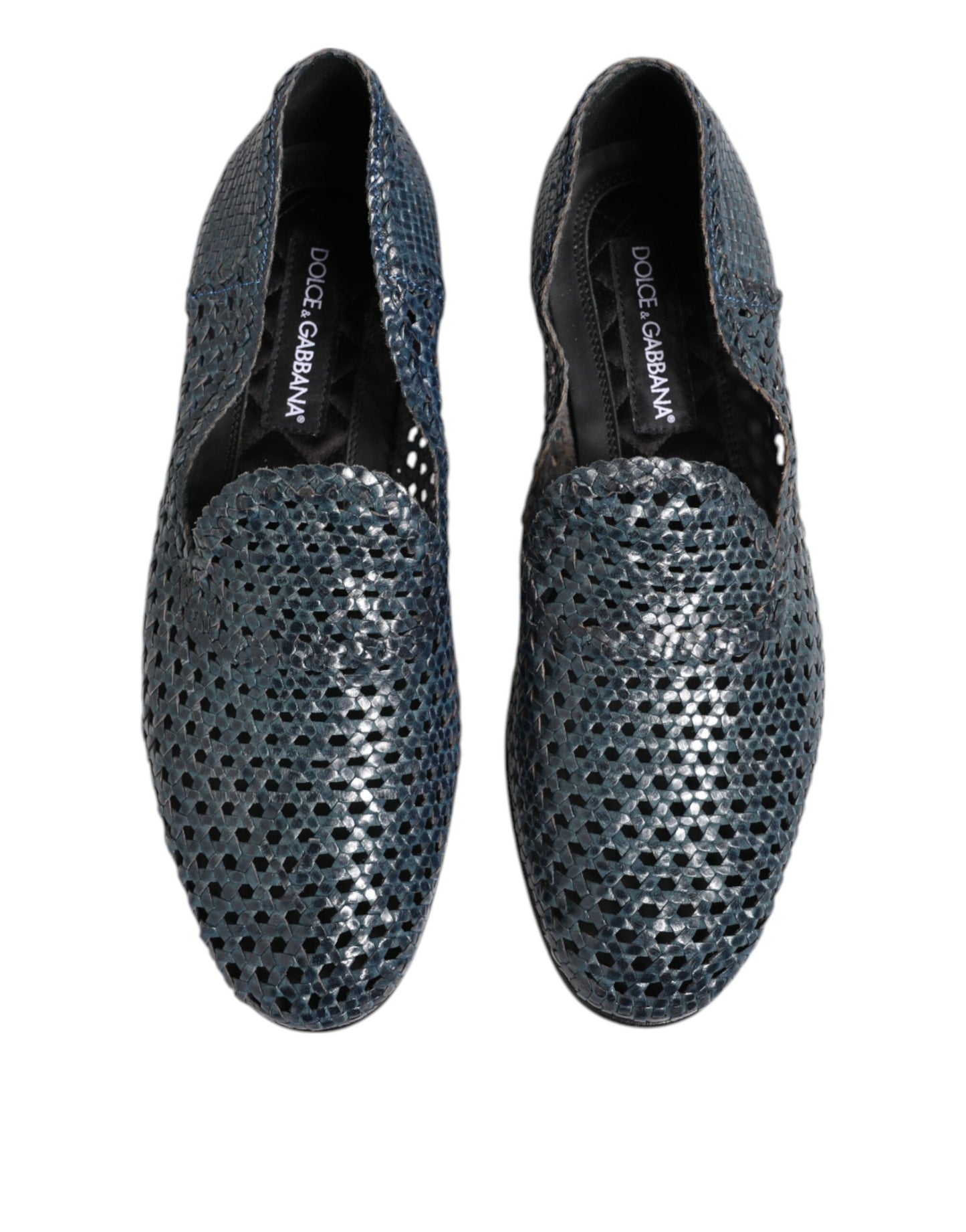 Dolce &amp; Gabbana – Slipper aus gewebtem Leder in Blau