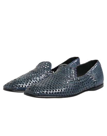 Dolce &amp; Gabbana – Slipper aus gewebtem Leder in Blau