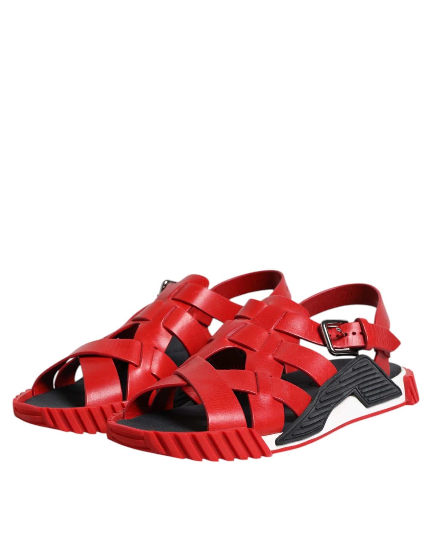 Dolce &amp; Gabbana Rot Schwarz Leder Knöchelriemen Sandalen Schuhe