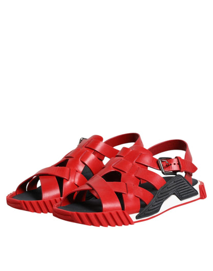 Dolce &amp; Gabbana Rot Schwarz Leder Knöchelriemen Sandalen Schuhe