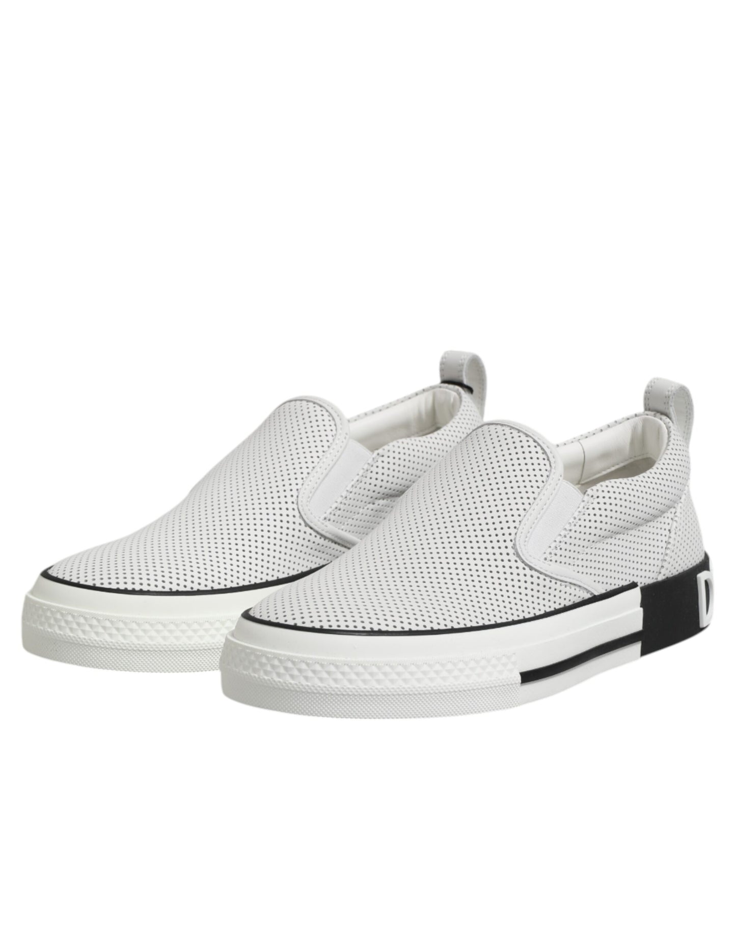 Dolce &amp; Gabbana – Slip-On-Sneakers aus weißem gepunktetem Leder für Herren