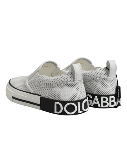 Dolce &amp; Gabbana – Slip-On-Sneakers aus weißem gepunktetem Leder für Herren