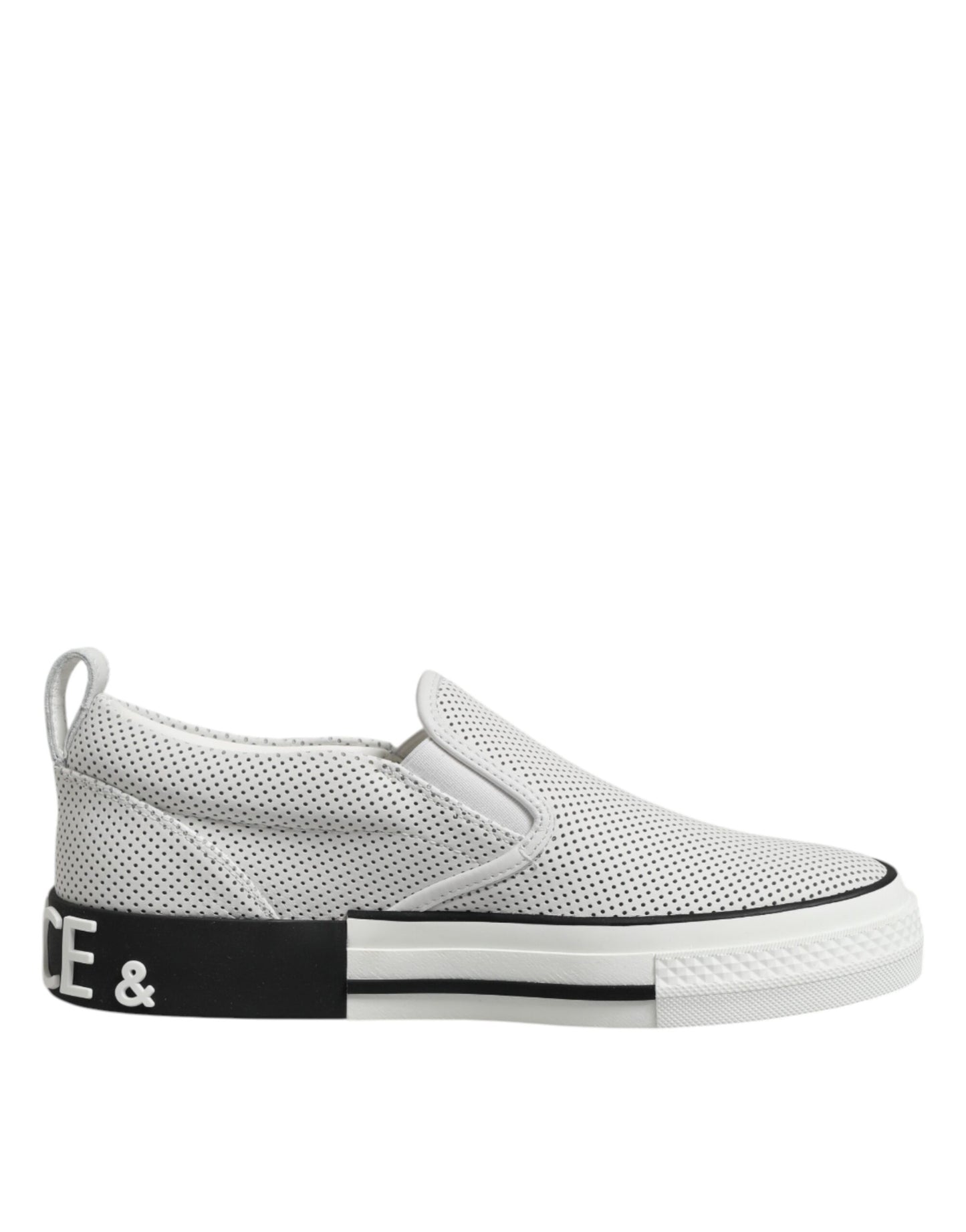 Dolce &amp; Gabbana – Slip-On-Sneakers aus weißem gepunktetem Leder für Herren