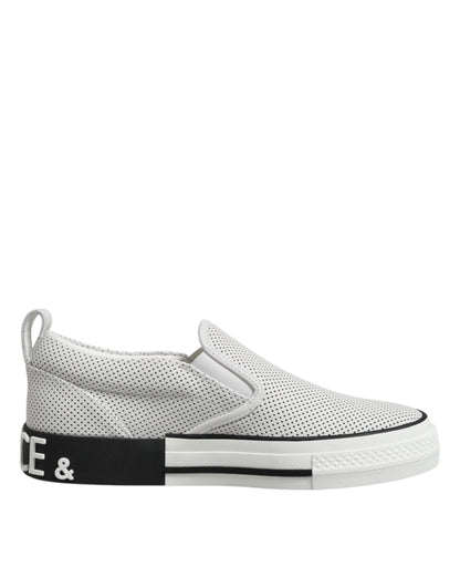 Dolce &amp; Gabbana – Slip-On-Sneakers aus weißem gepunktetem Leder für Herren