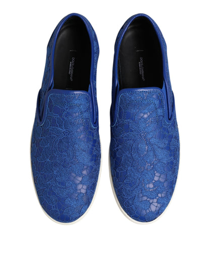 Dolce &amp; Gabbana – Slip-On-Sneakers aus Leder mit Schnürung in Blau