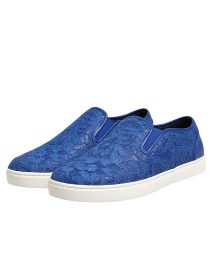 Dolce &amp; Gabbana – Slip-On-Sneakers aus Leder mit Schnürung in Blau