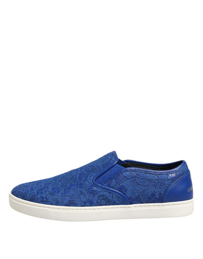 Dolce &amp; Gabbana – Slip-On-Sneakers aus Leder mit Schnürung in Blau