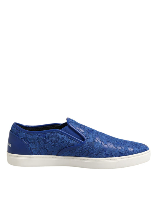 Dolce &amp; Gabbana – Slip-On-Sneakers aus Leder mit Schnürung in Blau