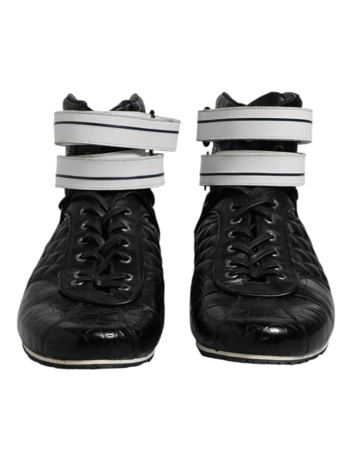Dolce &amp; Gabbana – Schwarze Sneakers mit gestepptem Leder und Schnürung