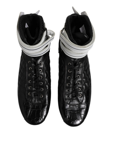 Dolce &amp; Gabbana – Schwarze Sneakers mit gestepptem Leder und Schnürung
