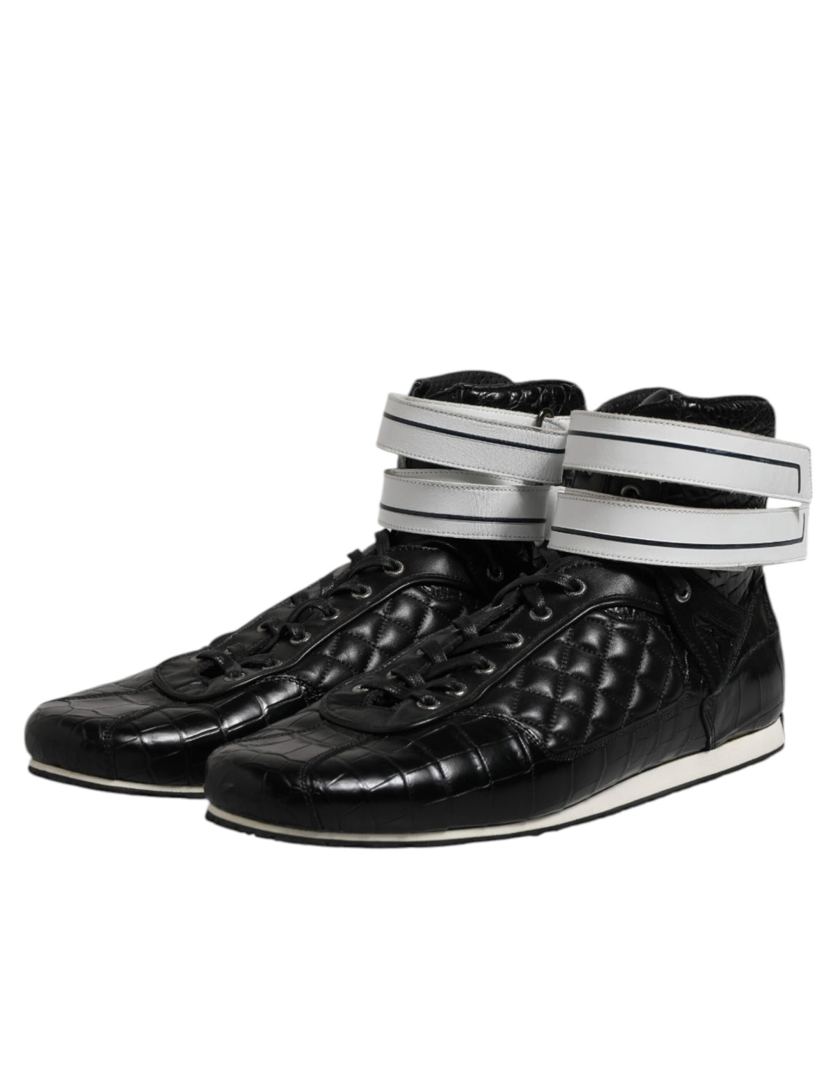 Dolce &amp; Gabbana – Schwarze Sneakers mit gestepptem Leder und Schnürung