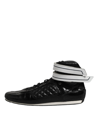 Dolce &amp; Gabbana – Schwarze Sneakers mit gestepptem Leder und Schnürung