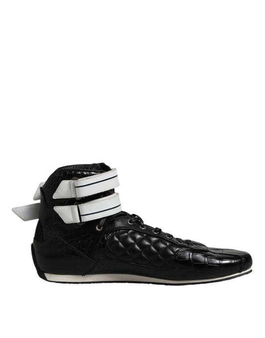 Dolce &amp; Gabbana – Schwarze Sneakers mit gestepptem Leder und Schnürung