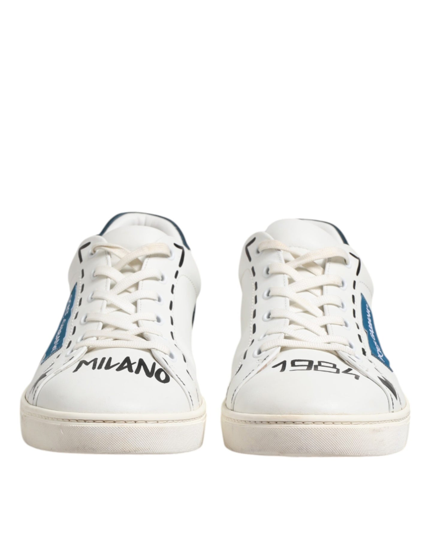 Dolce &amp; Gabbana Weiße bedruckte Low-Top-Sneakers aus Leder