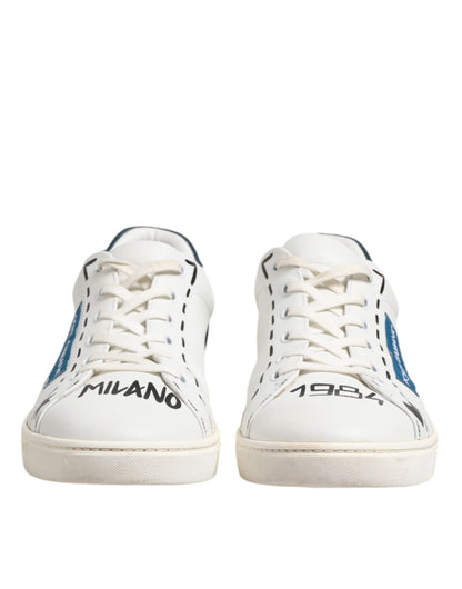 Dolce &amp; Gabbana Weiße bedruckte Low-Top-Sneakers aus Leder