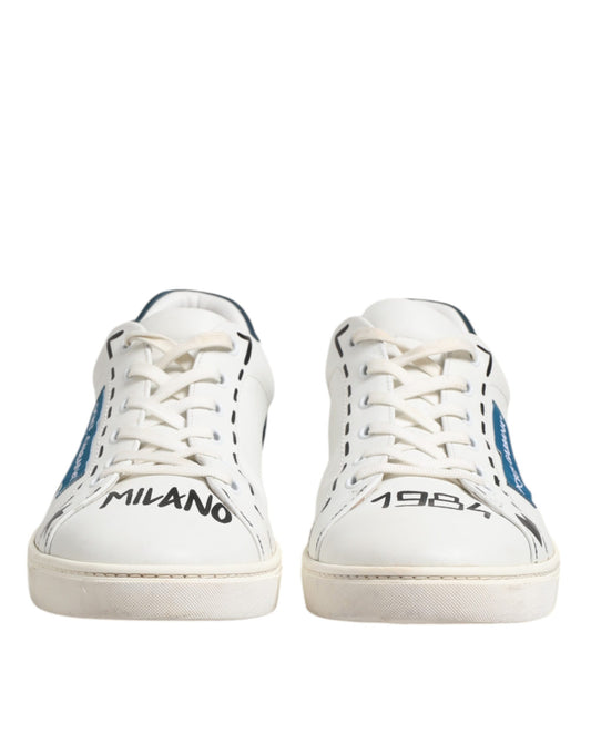 Dolce &amp; Gabbana Weiße bedruckte Low-Top-Sneakers aus Leder