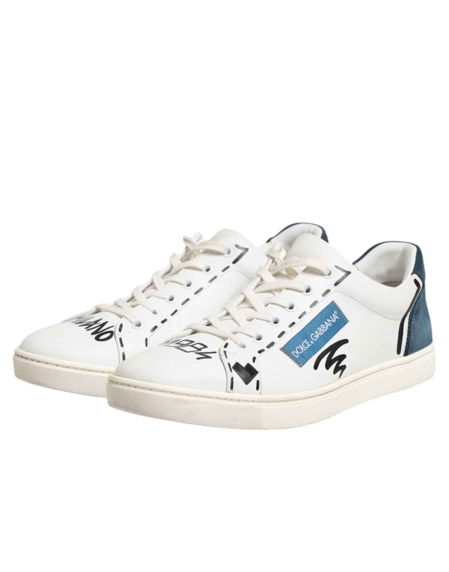 Dolce &amp; Gabbana Weiße bedruckte Low-Top-Sneakers aus Leder