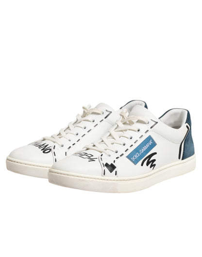 Dolce &amp; Gabbana Weiße bedruckte Low-Top-Sneakers aus Leder