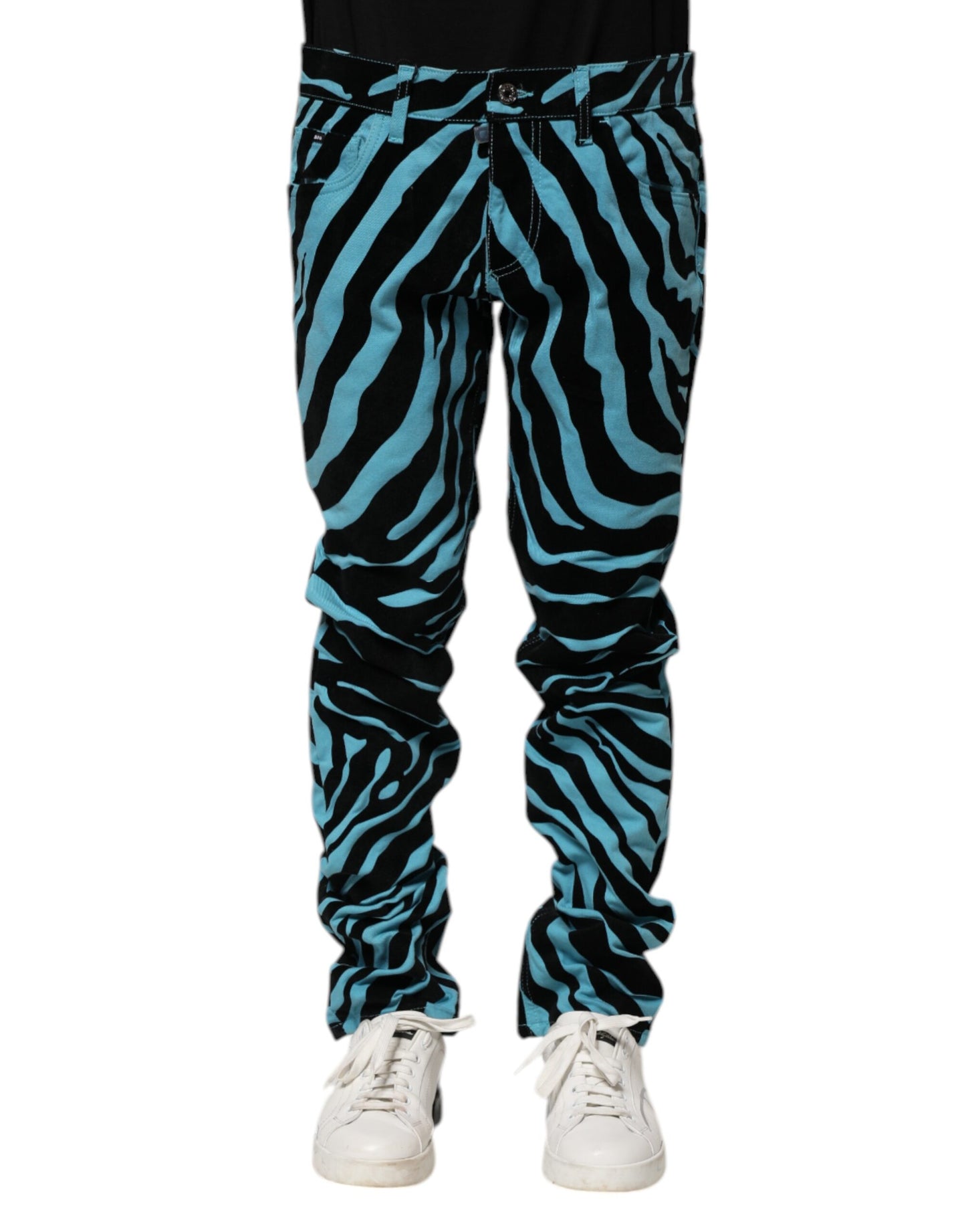 Dolce &amp; Gabbana – Blau-schwarz gestreifte Skinny-Jeans