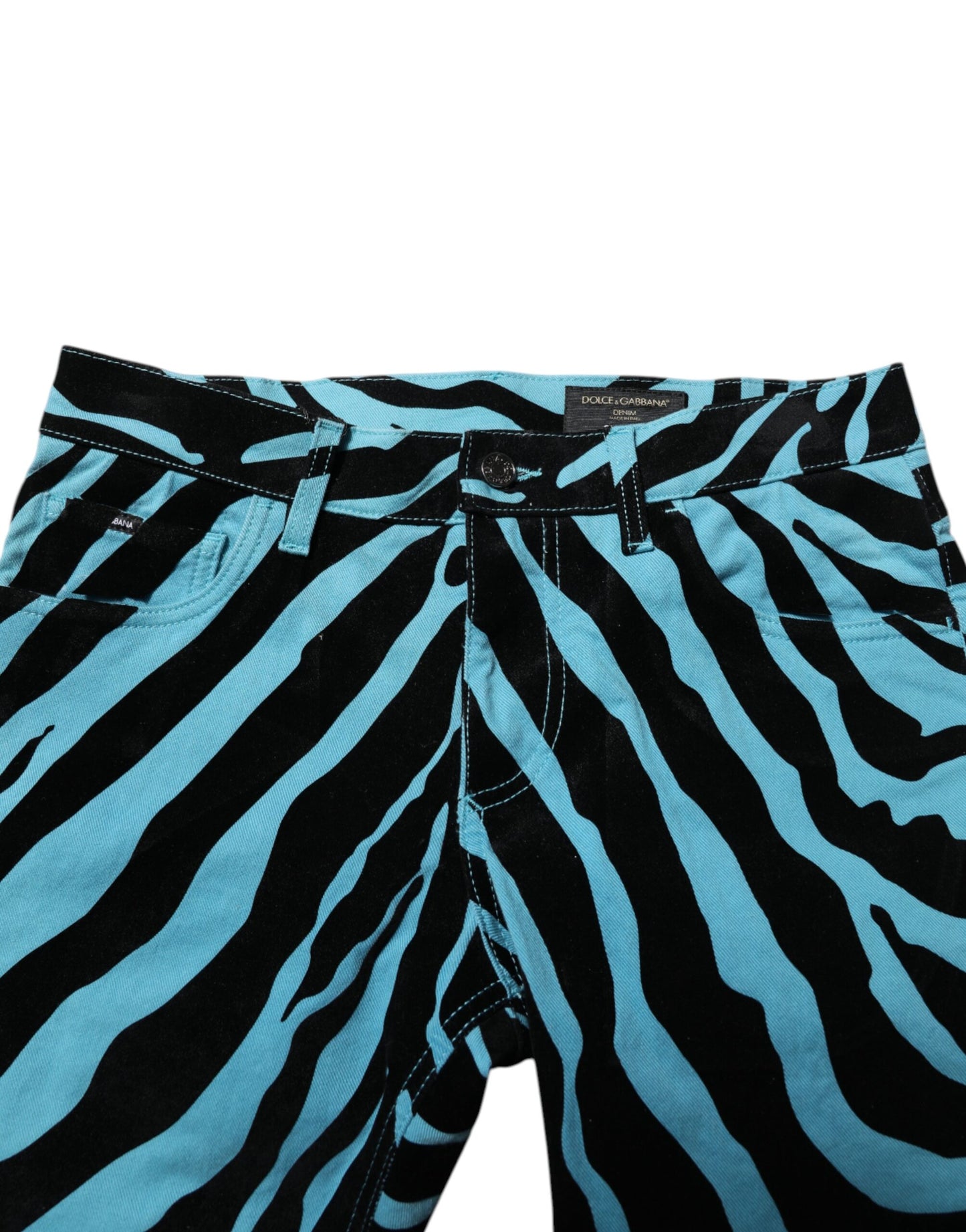 Dolce &amp; Gabbana – Blau-schwarz gestreifte Skinny-Jeans