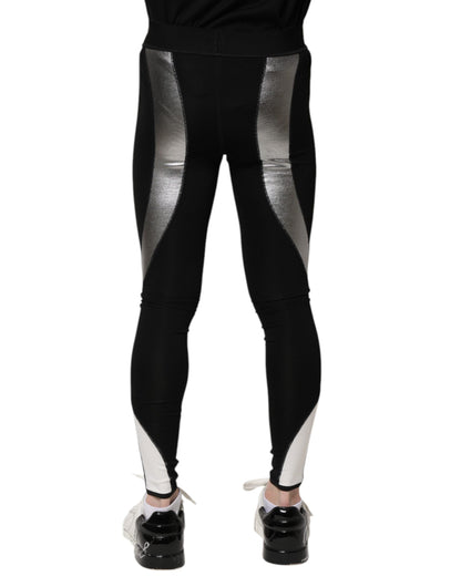 Dolce &amp; Gabbana Schwarze, silberne Nylon-Leggings für Herren